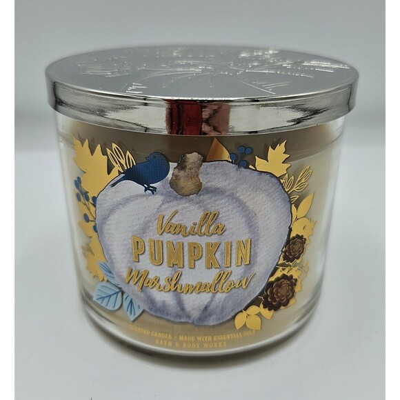 NEW! Bath & Body Works 3 Wick Candle ~ VANILLA PUMPKIN MARSHMALLOW ~ - Picture 1 of 4